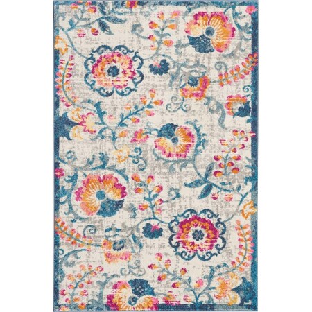 Palacedesigns 4 x 6 ft. Ivory & Blue Floral Vines Area Rug PA3670233